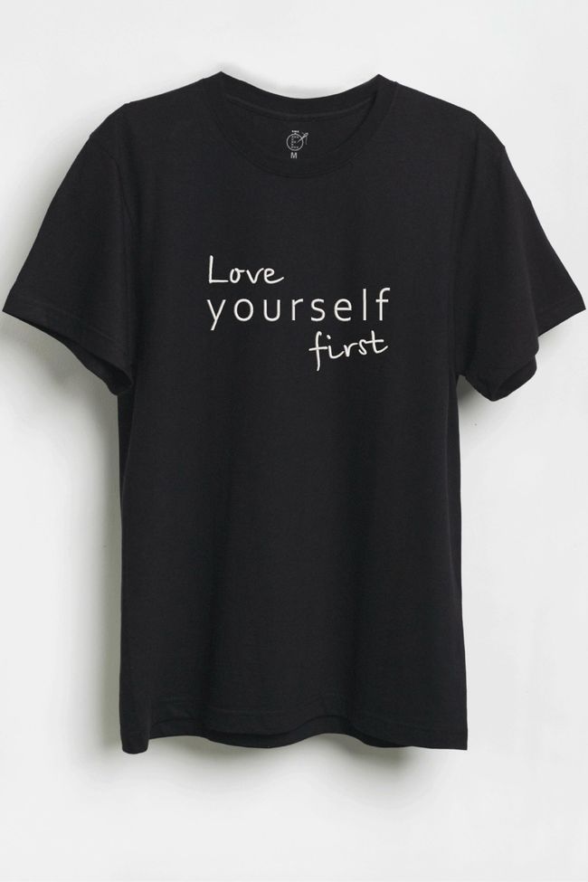 Футболка з вишивкою "Love yourself first", жіноча, чорна, XS, Embroshop FMU016P-0100 фото