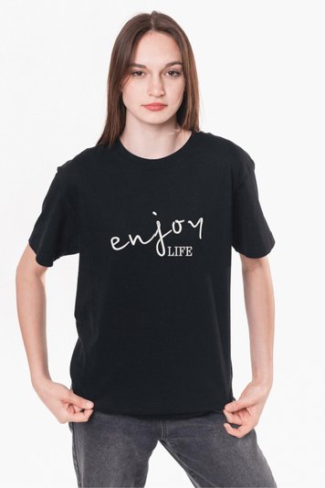 Футболка з вишивкою "Enjoy Life", жіноча, чорна, XS, Embroshop FMU009P-0100 фото