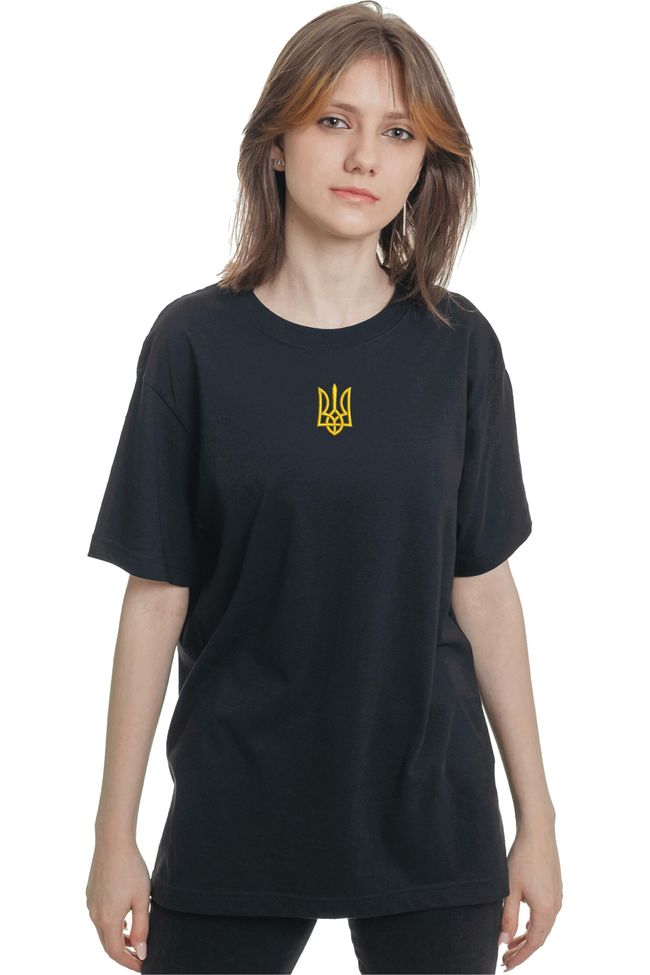 Футболка з вишивкою "Тризуб - символ України", жіноча, чорна, XS, Embroshop FUU029P-0100 фото