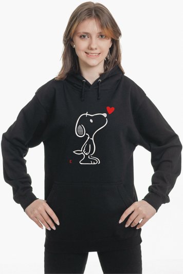 Худі з вишивкою "Snoopy looks at the flying heart", жіноче, чорне, XS, Embroshop HFU014-0100 фото