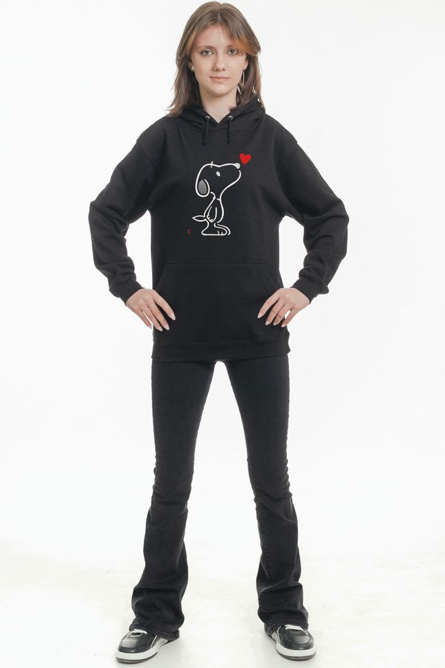 Худі з вишивкою "Snoopy looks at the flying heart", жіноче, чорне, XS, Embroshop HFU014-0100 фото