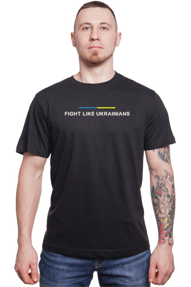 Футболка з вишивкою "Fight Like Ukrainians", чоловіча, чорна, M, Embroshop FU043MP-0102 фото