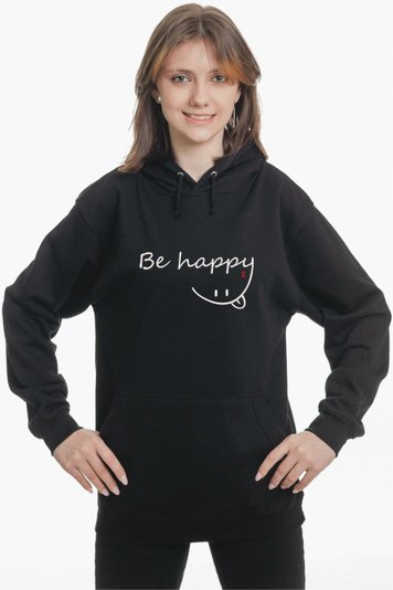 Худі з вишивкою "Be happy", жіноче, чорне, XS, Embroshop HFU007-0100 фото