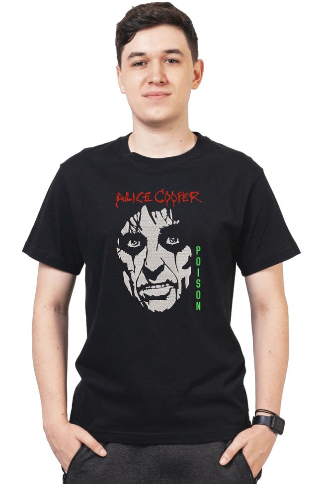 Футболка з вишивкою "Poison, Alice Cooper es", чоловіча, чорна, M, Embroshop mu070m-f013 фото