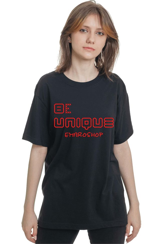 Футболка з вишивкою "Be unique with Embroshop", жіноча, чорна, M, Embroshop es004u-f013 фото