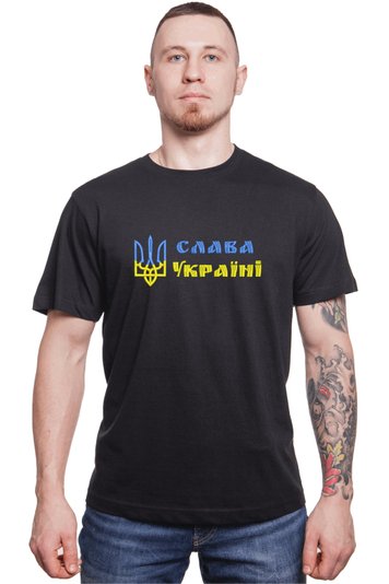 Футболка з вишивкою "Слава Україні"(v1), чоловіча, чорна, M, Embroshop FU012MP-0102 фото