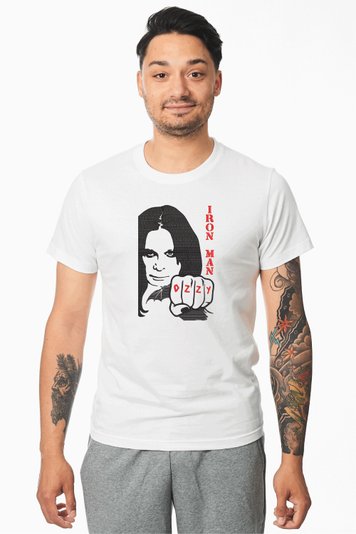 Футболка з вишивкою "Iron Man, Ozzy Osbourne es", чоловіча, біла, S, Embroshop mu071m-f122 фото