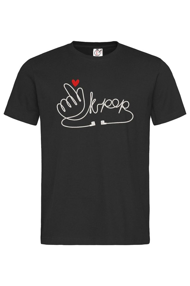 Футболка з вишивкою "Finger Heart Symbol, K-Pop es", чоловіча, чорна, M, Embroshop FM006MP-0102 фото