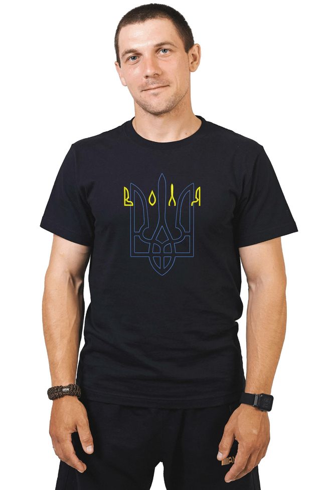 Футболка з вишивкою "Тризуб - воля", чоловіча, чорна, M, Embroshop FU051MP-0102 фото