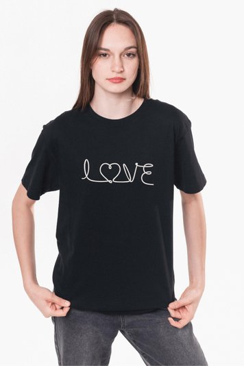 Футболка з вишивкою "Love, Heart", жіноча, чорна, XS, Embroshop FMU003P-0100 фото