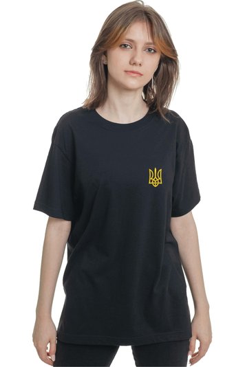 Футболка з вишивкою "Герб України Тризуб", жіноча, чорна, XS, Embroshop FUU079P-0100 фото