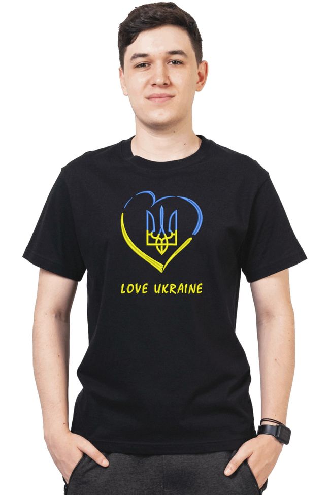 Футболка з вишивкою "Любіть Україну", чоловіча, чорна, M, Embroshop FU041MP-0102 фото