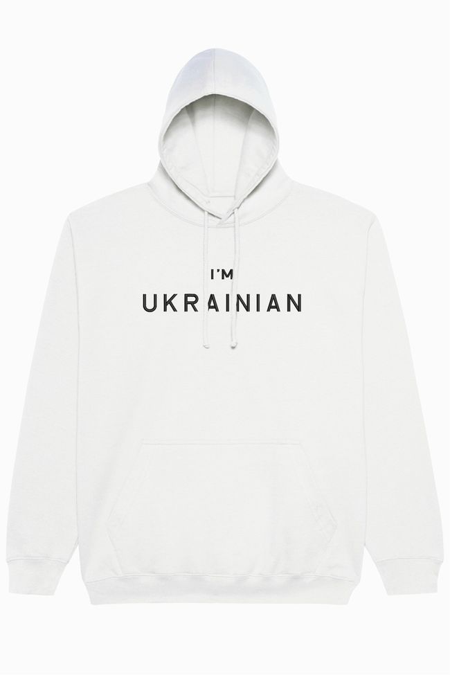 Худі з вишивкою "I'm Ukrainian"(b), чоловіче, біле, M, Embroshop HU018MP-0212 фото