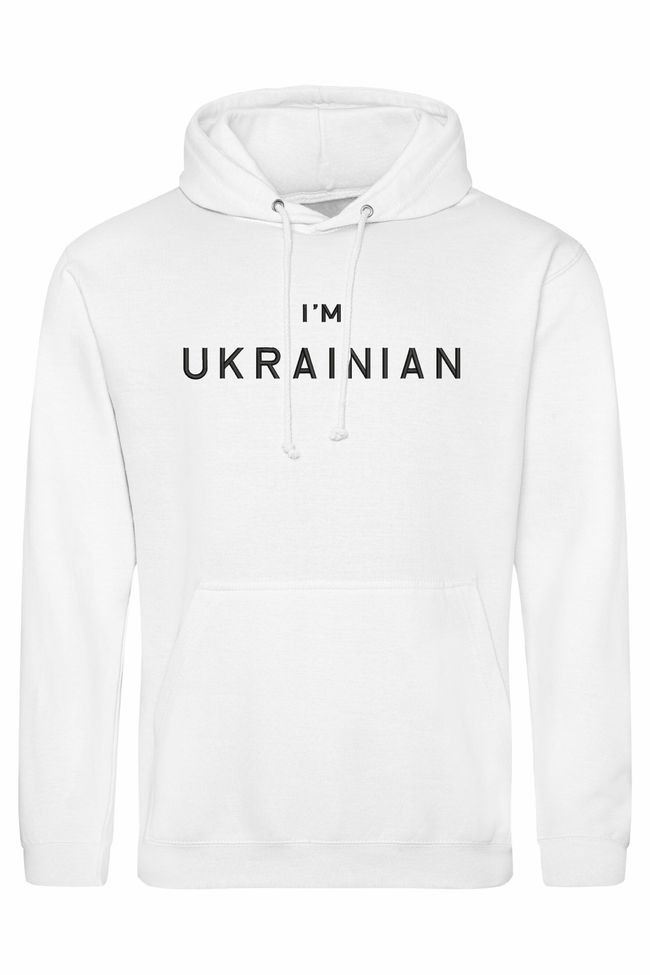 Худі з вишивкою "I'm Ukrainian"(b), чоловіче, біле, M, Embroshop HU018MP-0212 фото