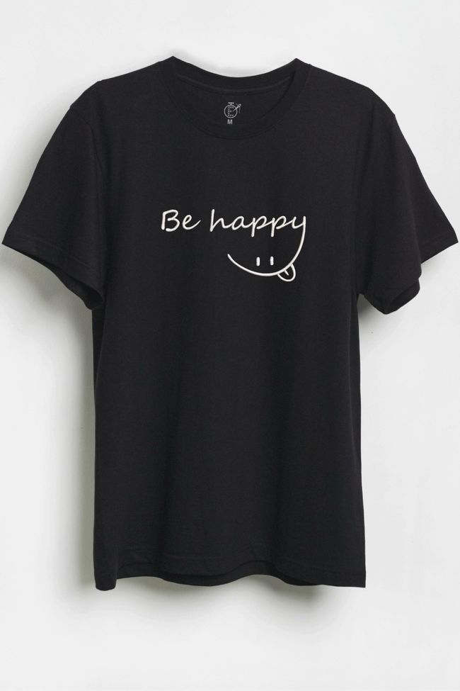 Футболка з вишивкою "Be happy", жіноча, чорна, XS, Embroshop FMU007P-0100 фото