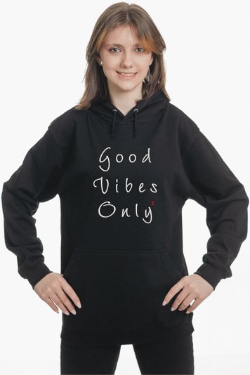 Худі з вишивкою "Good Vibes Only", жіноче, чорне, XS, Embroshop HFU005-0100 фото