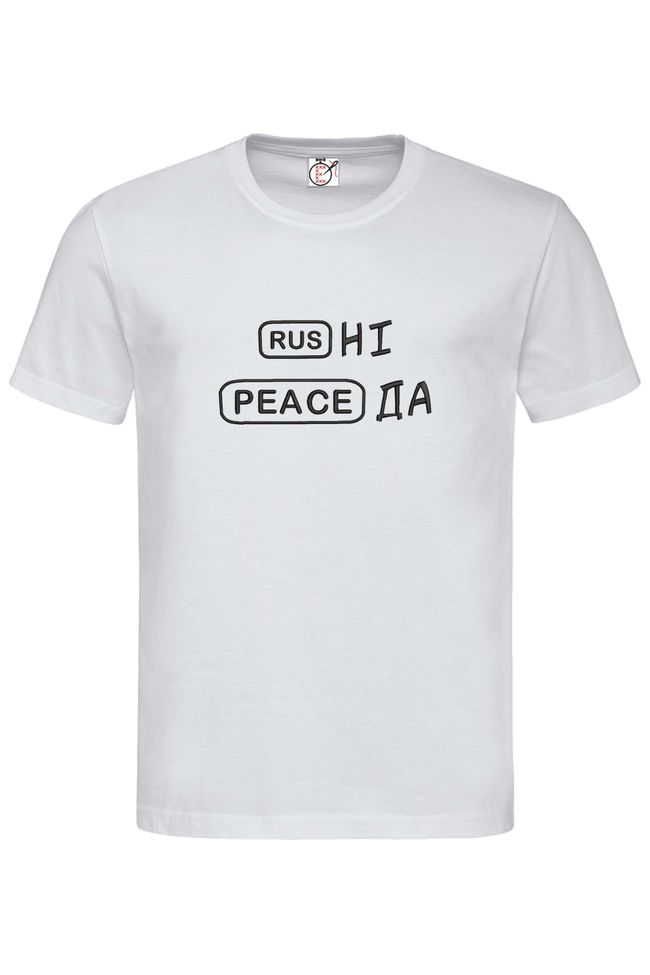 Футболка з вишивкою "rus - Ні, Peace - Да"(b), чоловіча, біла, M, Embroshop FU015MP-0212 фото