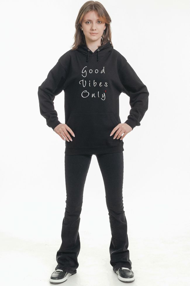 Худі з вишивкою "Good Vibes Only", жіноче, чорне, XS, Embroshop HFU005-0100 фото