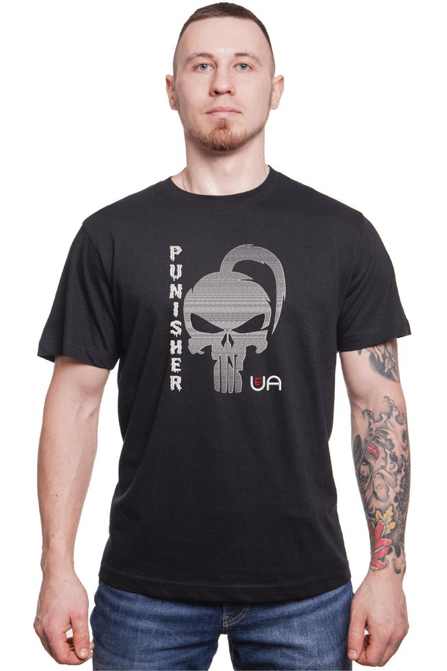 Футболка з вишивкою "Карник-UA, череп (Punisher)", чоловіча, чорна, M, Embroshop FU059MP-0102 фото