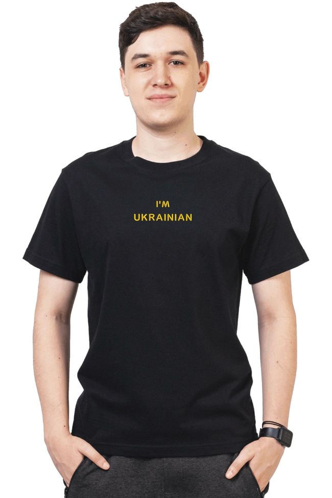 Футболка з вишивкою "I am Ukrainian"(g), чоловіча, чорна, M, Embroshop FU058MP-0102 фото