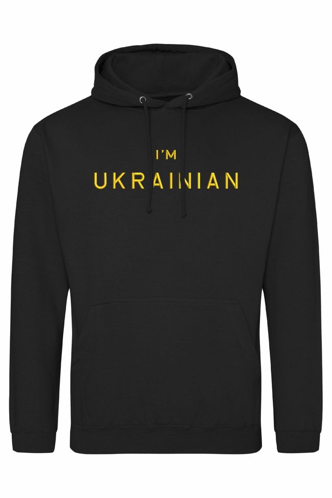 Худі з вишивкою "I'm Ukrainian"(g), чоловіче, чорне, M, Embroshop HU018MP-0102 фото