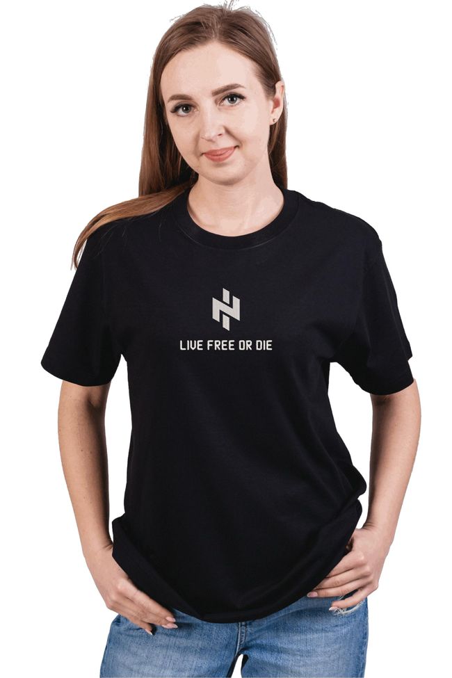 Футболка з вишивкою "Live Free or Die", жіноча, чорна, XS, Embroshop ua091u-f011 фото