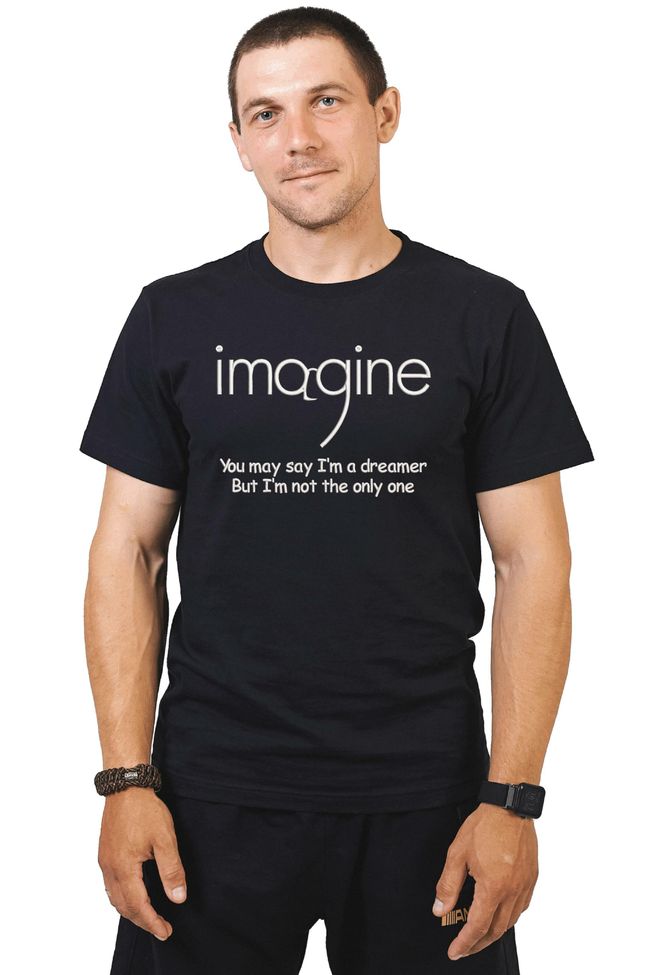 Футболка з вишивкою "Imagine, John Lennon es", чоловіча, чорна, M, Embroshop FM014MP-0102 фото