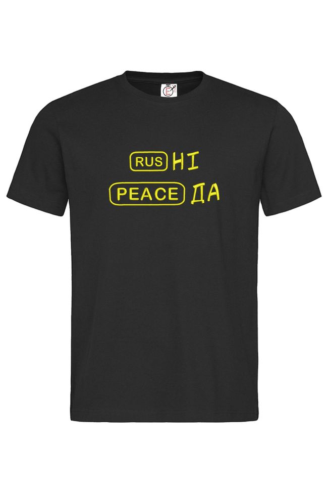 Футболка з вишивкою "rus - Ні, Peace - Да"(y), чоловіча, чорна, M, Embroshop FU015MP-0102 фото