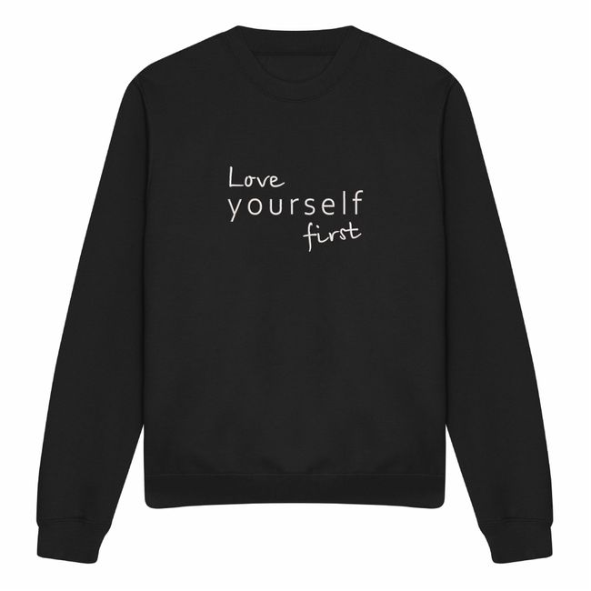 Світшот з вишивкою "Love yourself first", жіночий, чорний, M, Embroshop ea016u-s113 фото