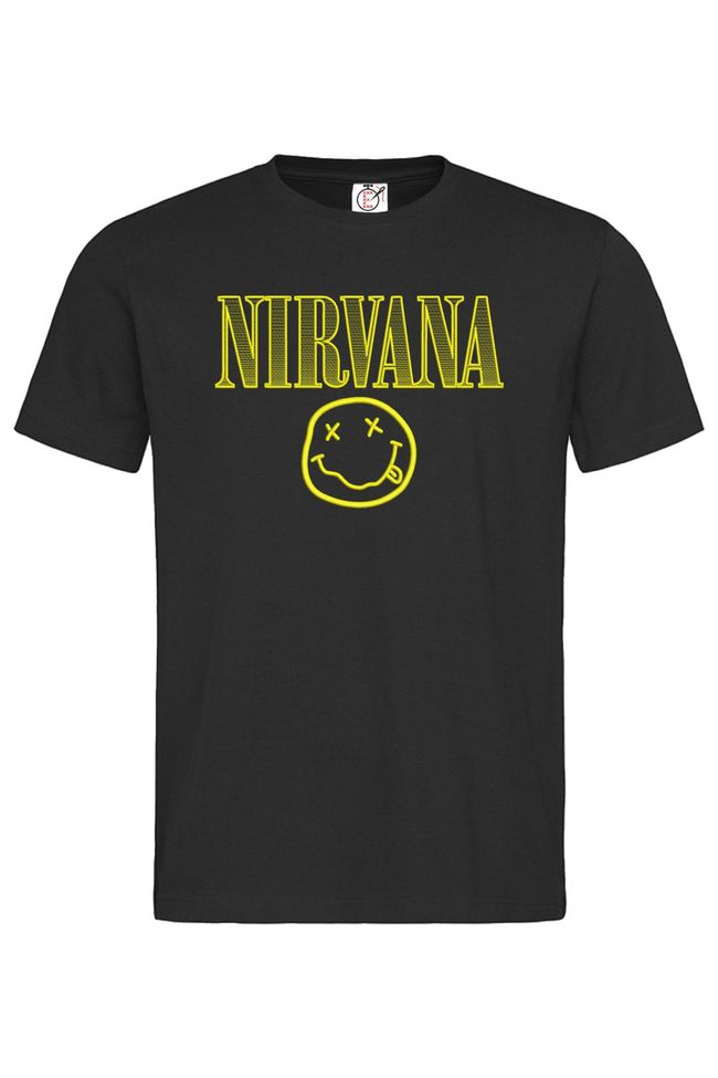 Футболка з вишивкою "Smile, Nirvana es", чоловіча, чорна, M, Embroshop FM012MP-0102 фото