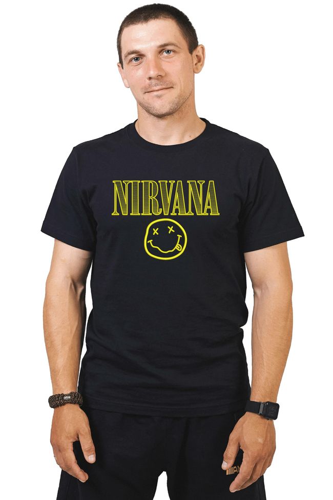 Футболка з вишивкою "Smile, Nirvana es", чоловіча, чорна, M, Embroshop FM012MP-0102 фото