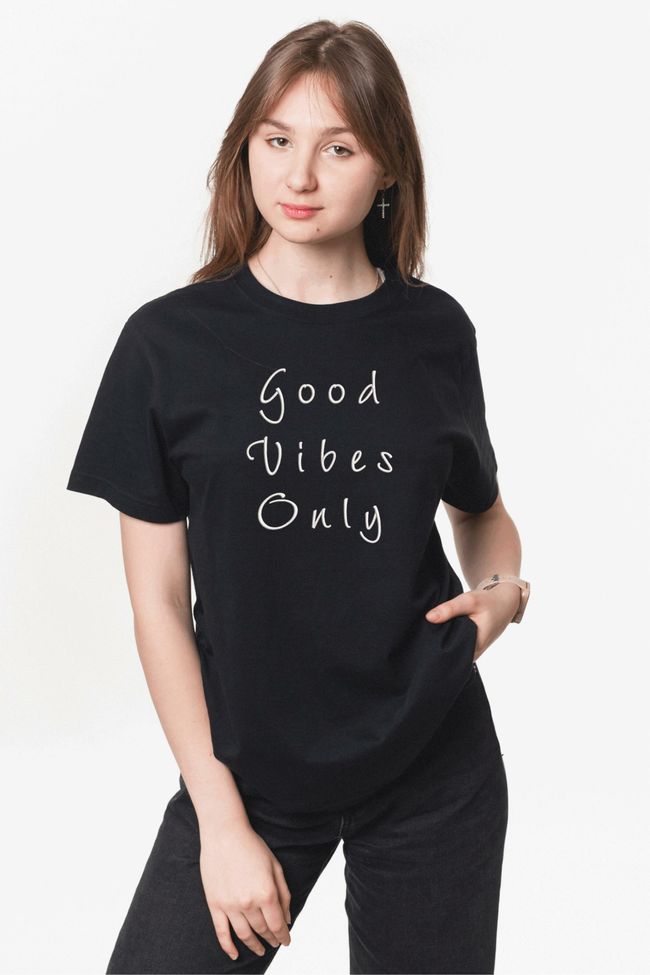 Футболка з вишивкою "Good Vibes Only", жіноча, чорна, XS, Embroshop FMU005P-0100 фото